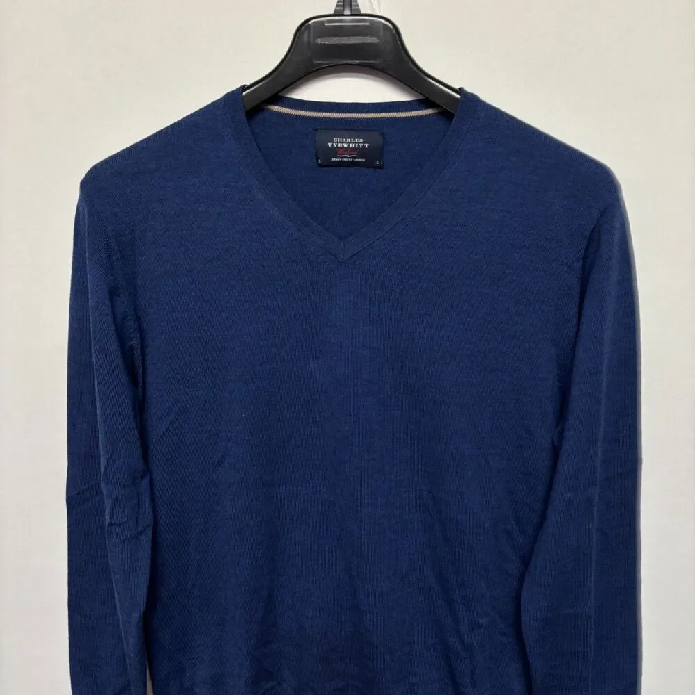 Charles Tyrwhitt Men Extra Fine Merino Wool Sweater Size Large Blue C133 -28